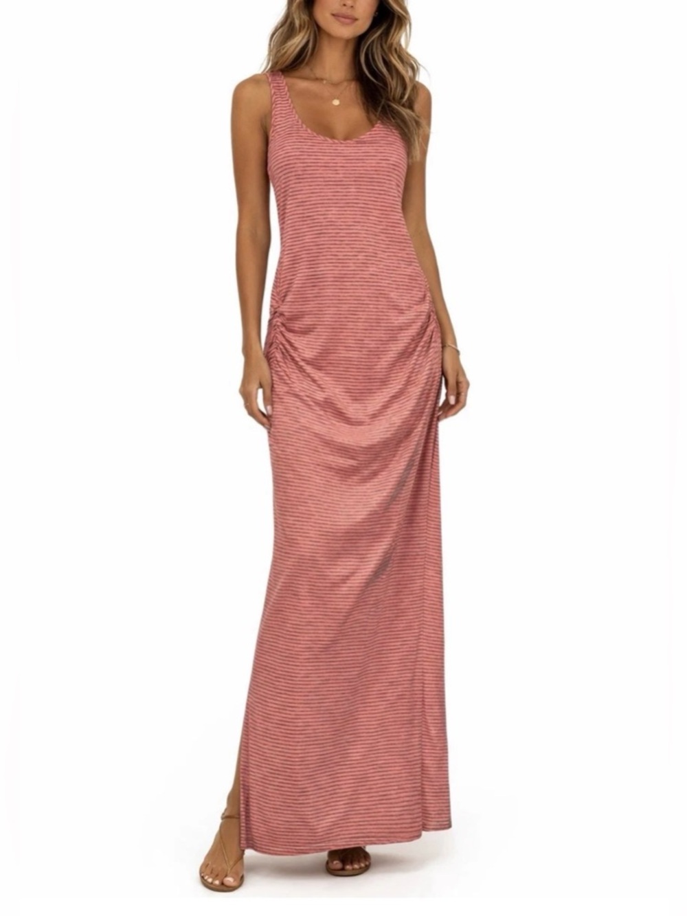 Victoria's Secret Pink-Rust beach Striped Tank Maxi Dress cover up medium